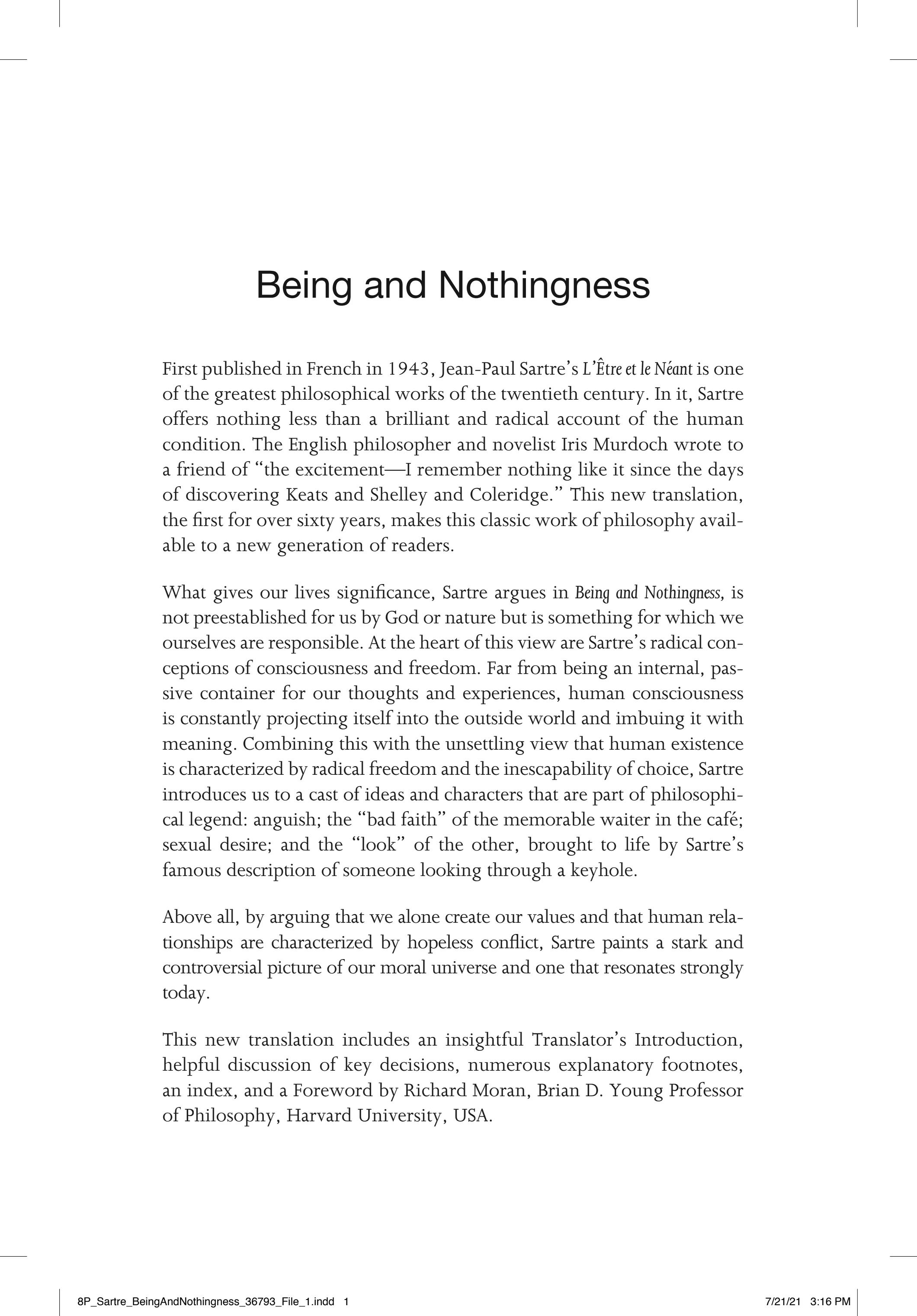 Cover of 'Being and Nothingness' by Jean-Paul Sartre Cover of 'Being and Nothingness' by Jean-Paul Sartre