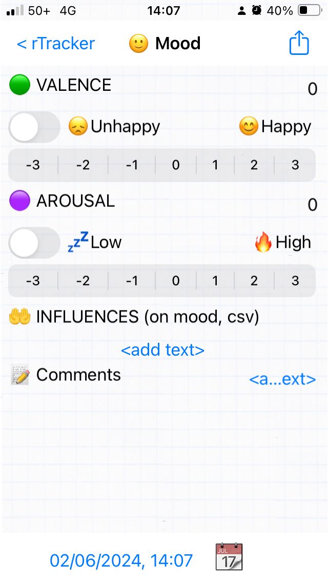 Figure 2. My mood tracker as set up in rTracker